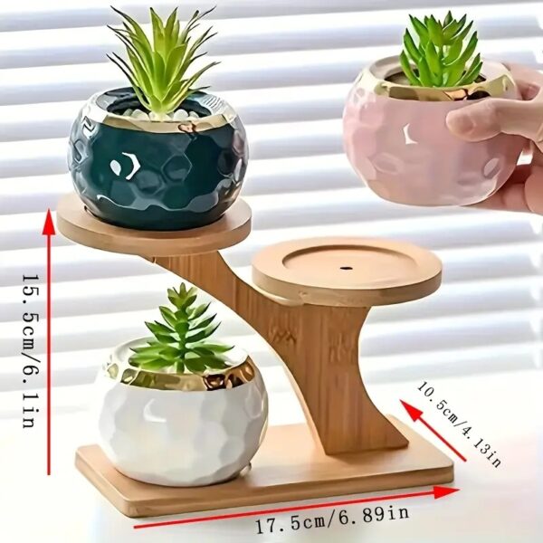 Wo-Tiered Bamboo Plant Stand - Elegant Display Shelf for Small Potted Plants - Round Wooden Base - Image 2