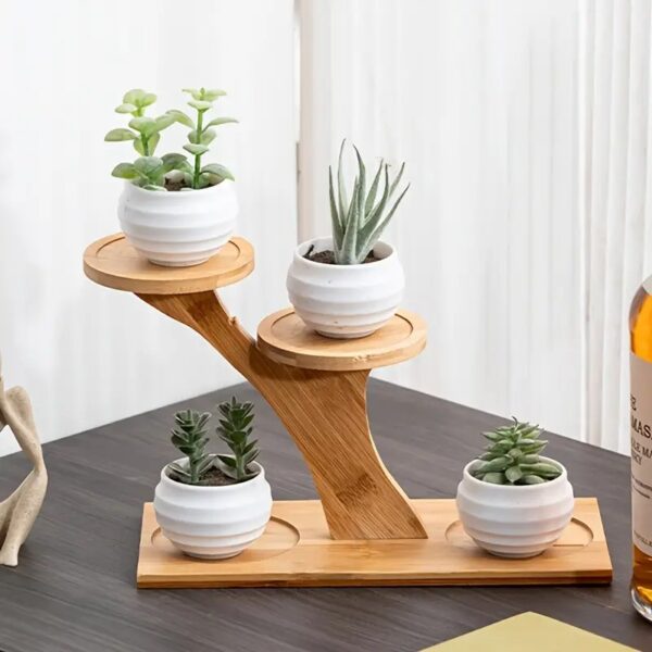 Wo-Tiered Bamboo Plant Stand - Elegant Display Shelf for Small Potted Plants - Round Wooden Base - Image 4