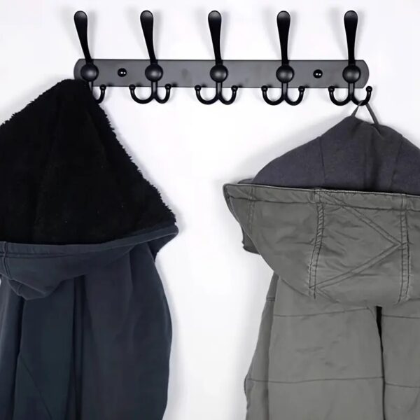 1x Coat Rack Wall Mounted 5 Hooks Heavy Duty Coat Hook Hanger Stainless Steel - Image 4