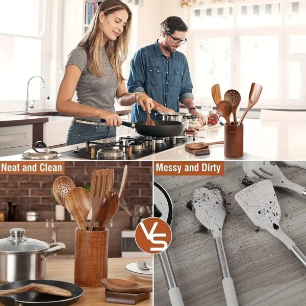 9pcs, Cooking Utensils Set, Kitchen Cooking Tools, Premium Wooden Kitchenware - Image 4