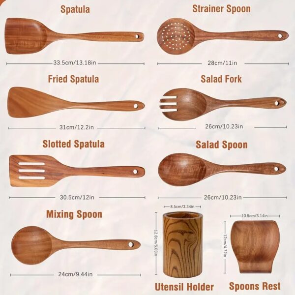9pcs, Cooking Utensils Set, Kitchen Cooking Tools, Premium Wooden Kitchenware - Image 5