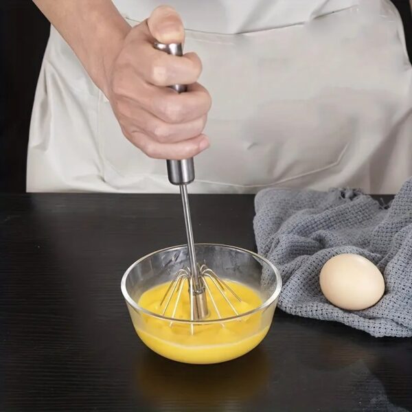 1pc, Stainless Steel Hand Push Whisk, Semi-Automatic Egg Beater, Egg Blender, Kitchen Gadget for Blending - Image 3