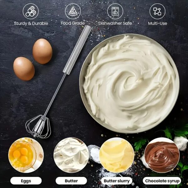 1pc, Stainless Steel Hand Push Whisk, Semi-Automatic Egg Beater, Egg Blender, Kitchen Gadget for Blending - Image 5