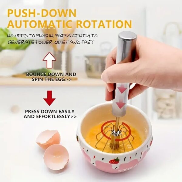 1pc, Stainless Steel Hand Push Whisk, Semi-Automatic Egg Beater, Egg Blender, Kitchen Gadget for Blending - Image 6