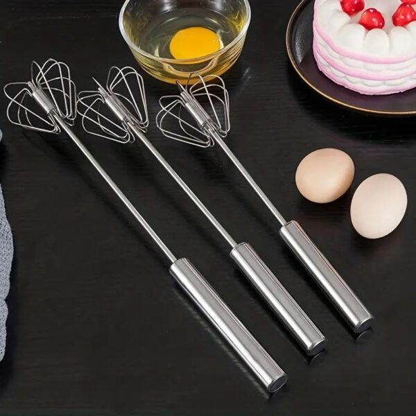1pc, Stainless Steel Hand Push Whisk, Semi-Automatic Egg Beater, Egg Blender, Kitchen Gadget for Blending