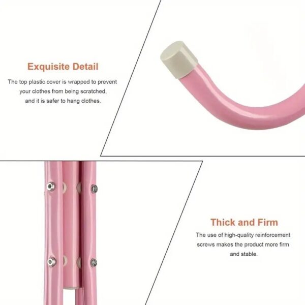 Freestanding Pink Metal Coat Rack with 12 Hooks – 3-Tier Clothes and Accessory Organizer - Image 4