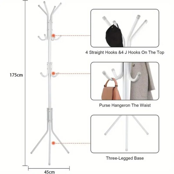 Freestanding Pink Metal Coat Rack with 12 Hooks – 3-Tier Clothes and Accessory Organizer - Image 5