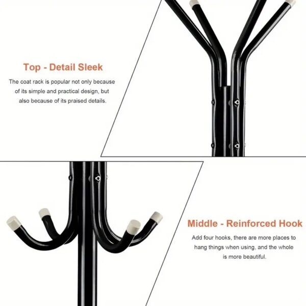 Freestanding Pink Metal Coat Rack with 12 Hooks – 3-Tier Clothes and Accessory Organizer - Image 6