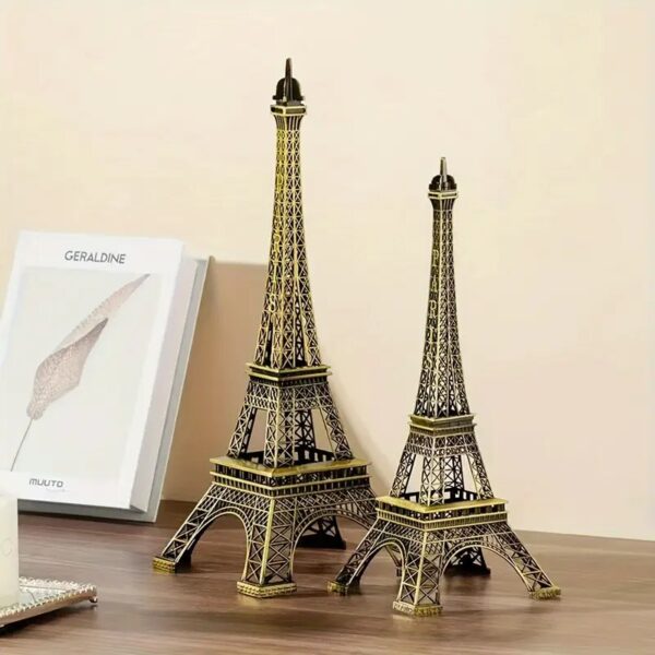 1pc Antique Bronze Paris Eiffel Tower Model, Modern Cast Iron Metal Craft - Image 3