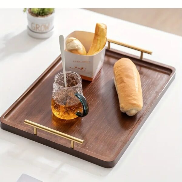 1pc Brown Bamboo Tray with Handle - S/M/L, Decorative Kitchen Counter & Dining Table Tray - Image 2