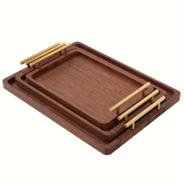 1pc Brown Bamboo Tray with Handle - S/M/L, Decorative Kitchen Counter & Dining Table Tray - Image 3