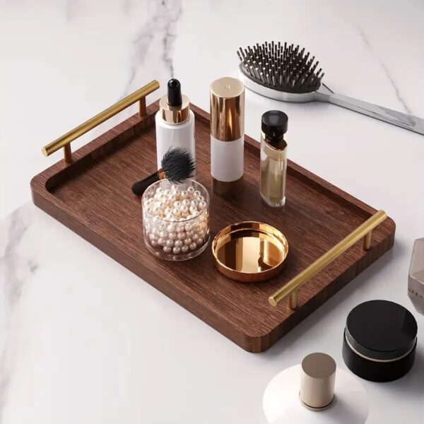 1pc Brown Bamboo Tray with Handle - S/M/L, Decorative Kitchen Counter & Dining Table Tray - Image 5