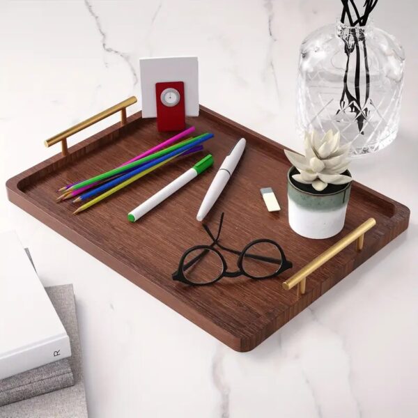 1pc Brown Bamboo Tray with Handle - S/M/L, Decorative Kitchen Counter & Dining Table Tray - Image 6